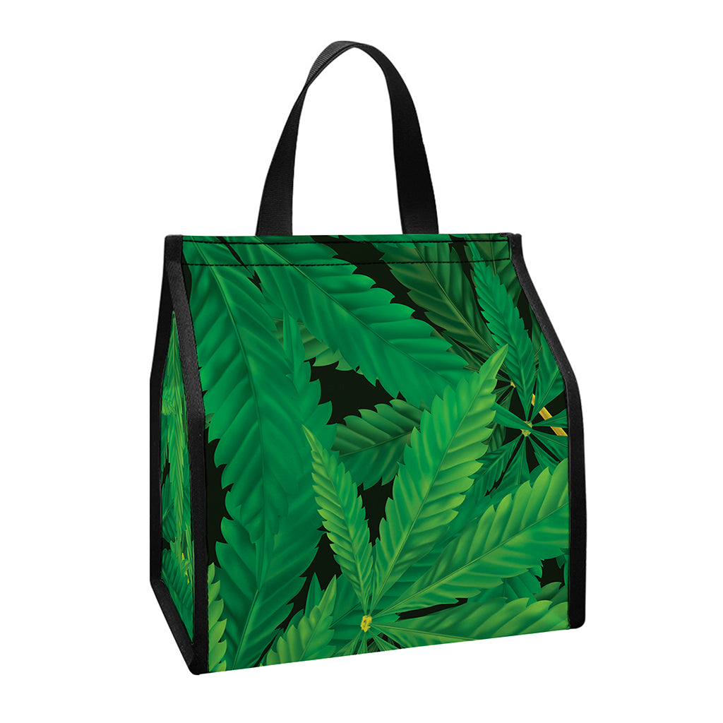 Green Marijuana Leaf Print Insulated Lunch Tote