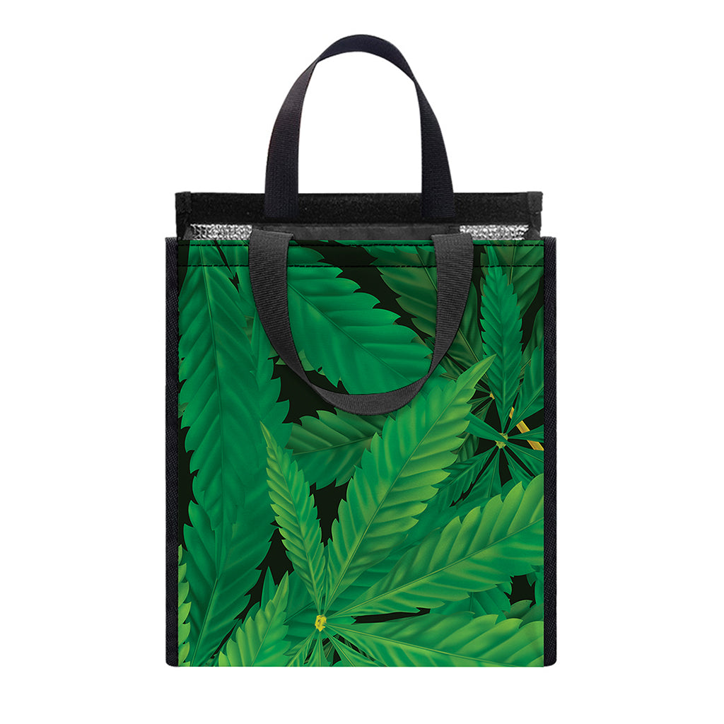 Green Marijuana Leaf Print Insulated Lunch Tote