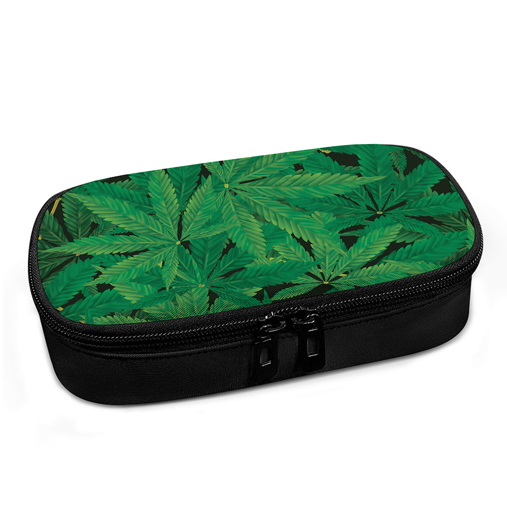 Green Marijuana Leaf Print Insulin Cooler Travel Case