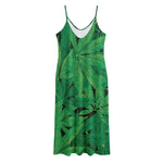 Green Marijuana Leaf Print Jersey Midi Cami Dress
