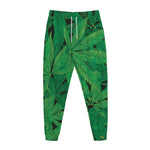 Green Marijuana Leaf Print Jogger Pants