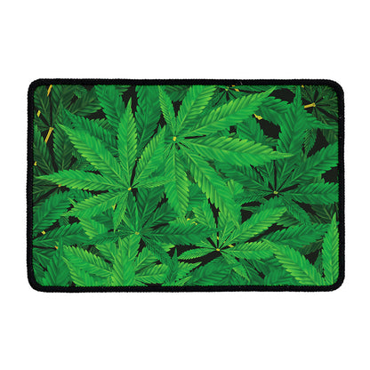 Green Marijuana Leaf Print Kitchen Mat