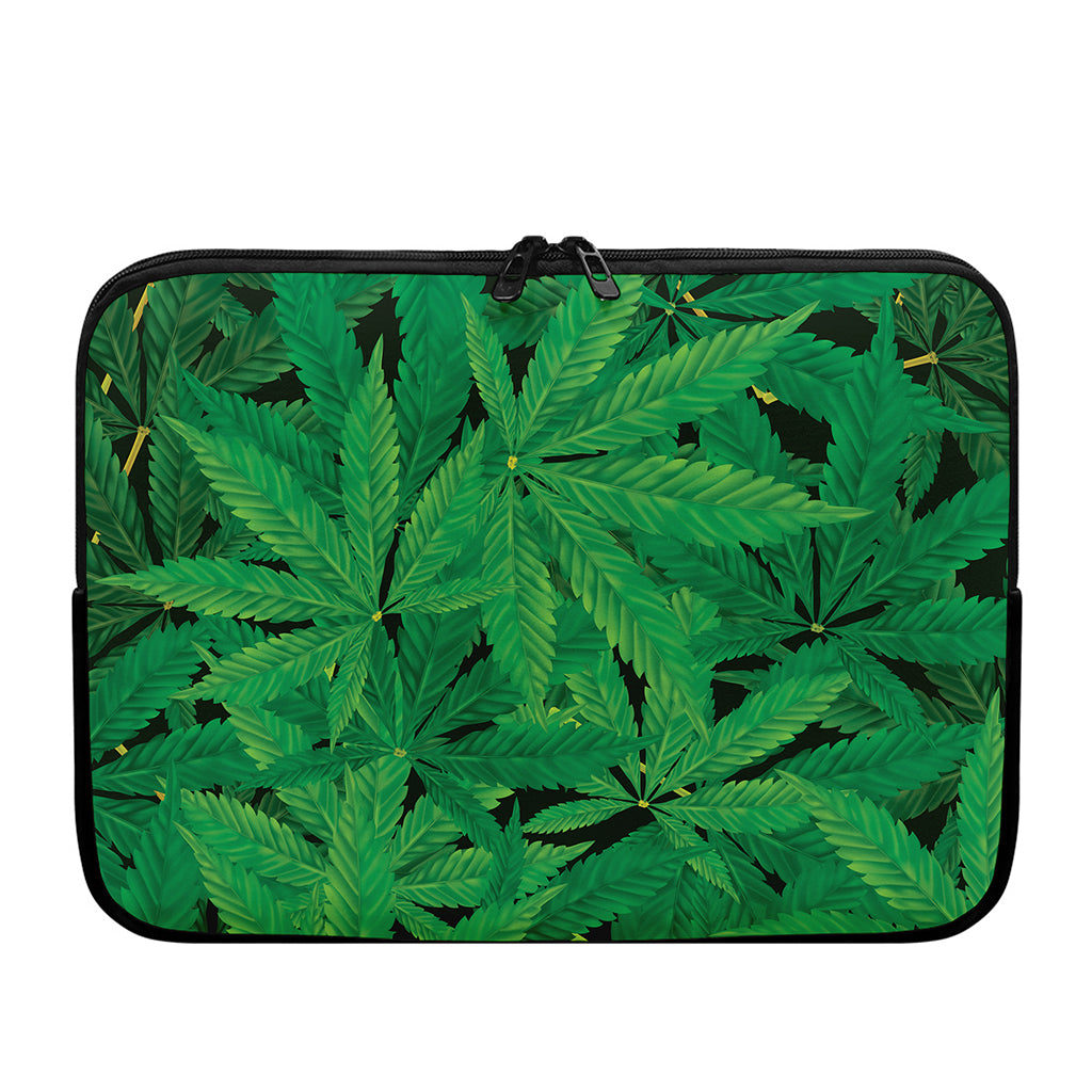 Green Marijuana Leaf Print Laptop Sleeve