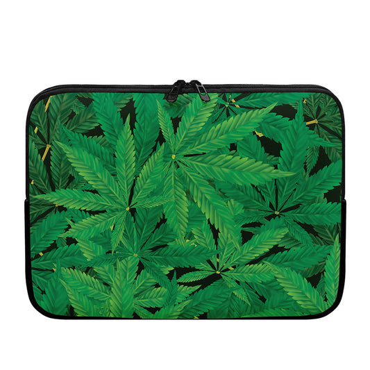 Green Marijuana Leaf Print Laptop Sleeve