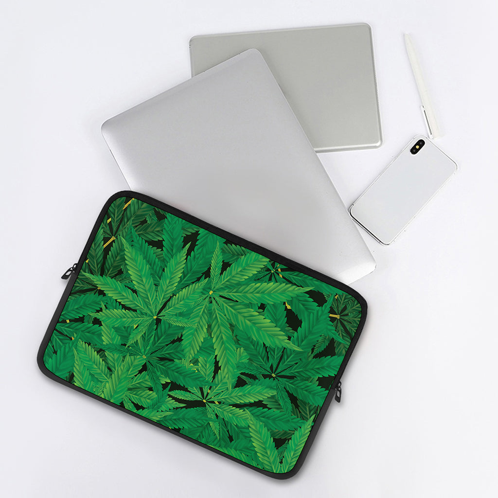 Green Marijuana Leaf Print Laptop Sleeve