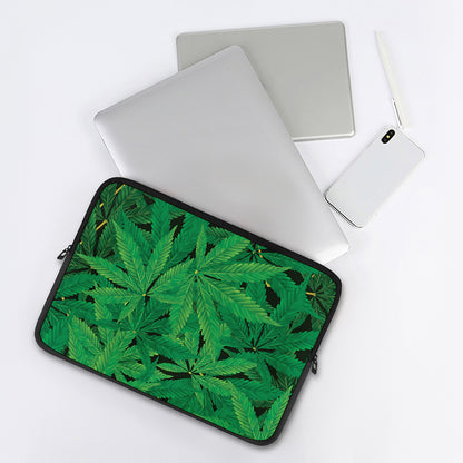 Green Marijuana Leaf Print Laptop Sleeve