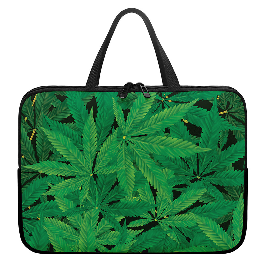 Green Marijuana Leaf Print Laptop Sleeve With Handle
