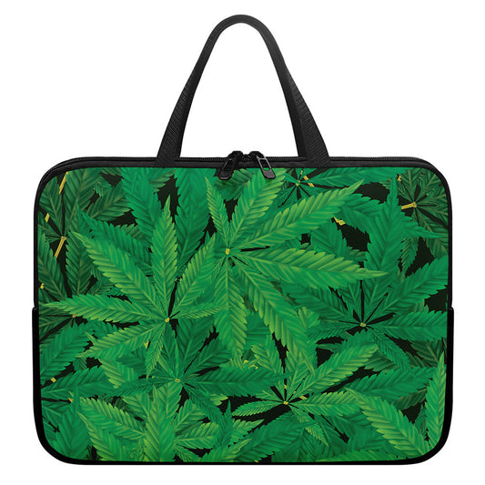 Green Marijuana Leaf Print Laptop Sleeve With Handle