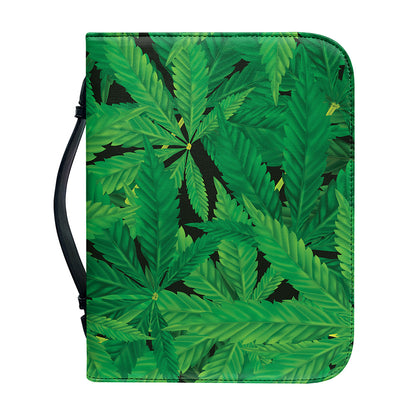 Green Marijuana Leaf Print Leather Bible Cover