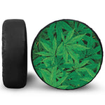 Green Marijuana Leaf Print Leather Spare Tire Cover