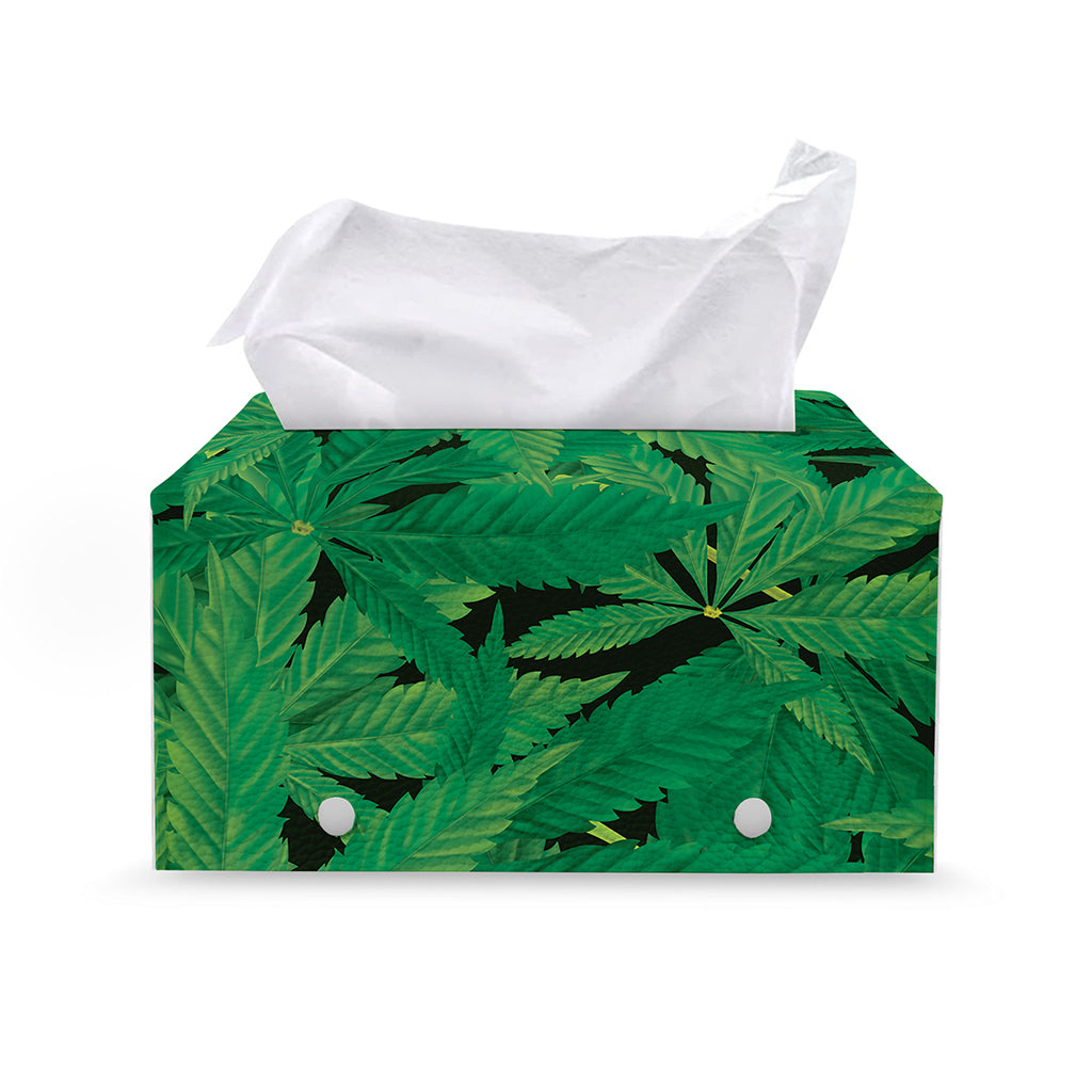 Green Marijuana Leaf Print Leather Tissue Box Cover