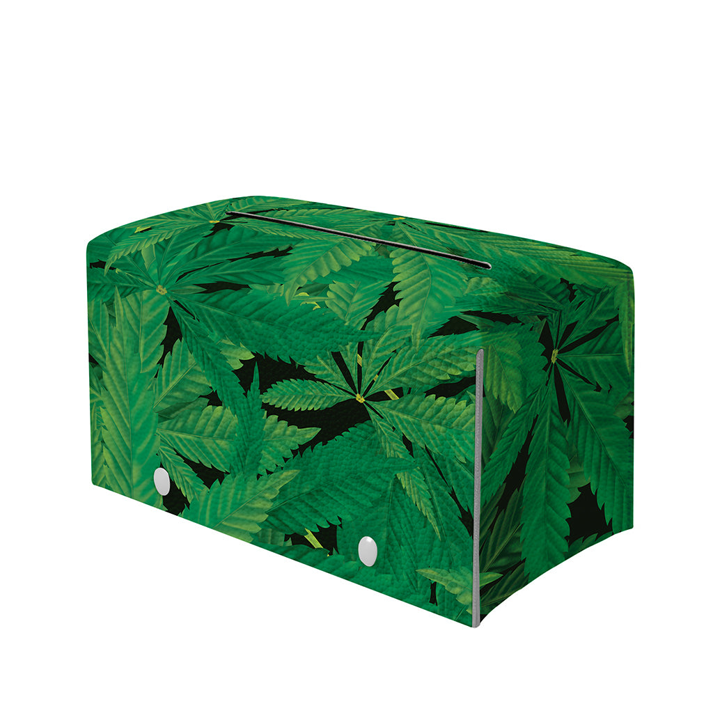 Green Marijuana Leaf Print Leather Tissue Box Cover