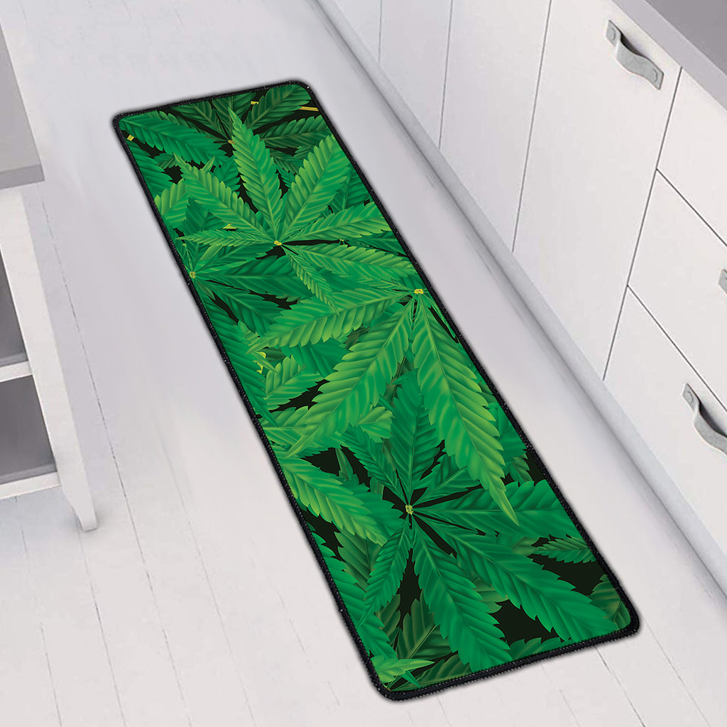 Green Marijuana Leaf Print Long Kitchen Mat