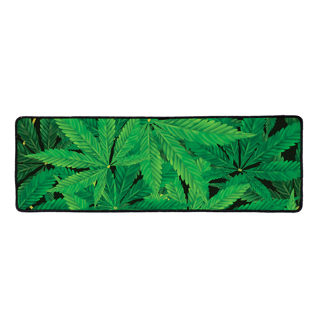 Green Marijuana Leaf Print Long Kitchen Mat