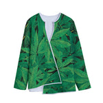 Green Marijuana Leaf Print Long Sleeve Short Coat