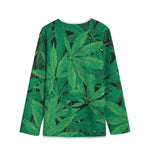 Green Marijuana Leaf Print Long Sleeve Short Coat