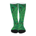 Green Marijuana Leaf Print Long Socks
