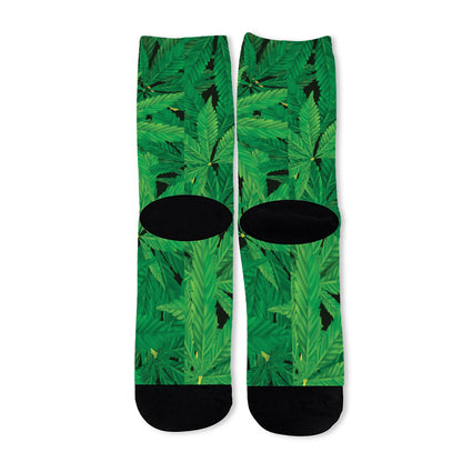 Green Marijuana Leaf Print Long Socks