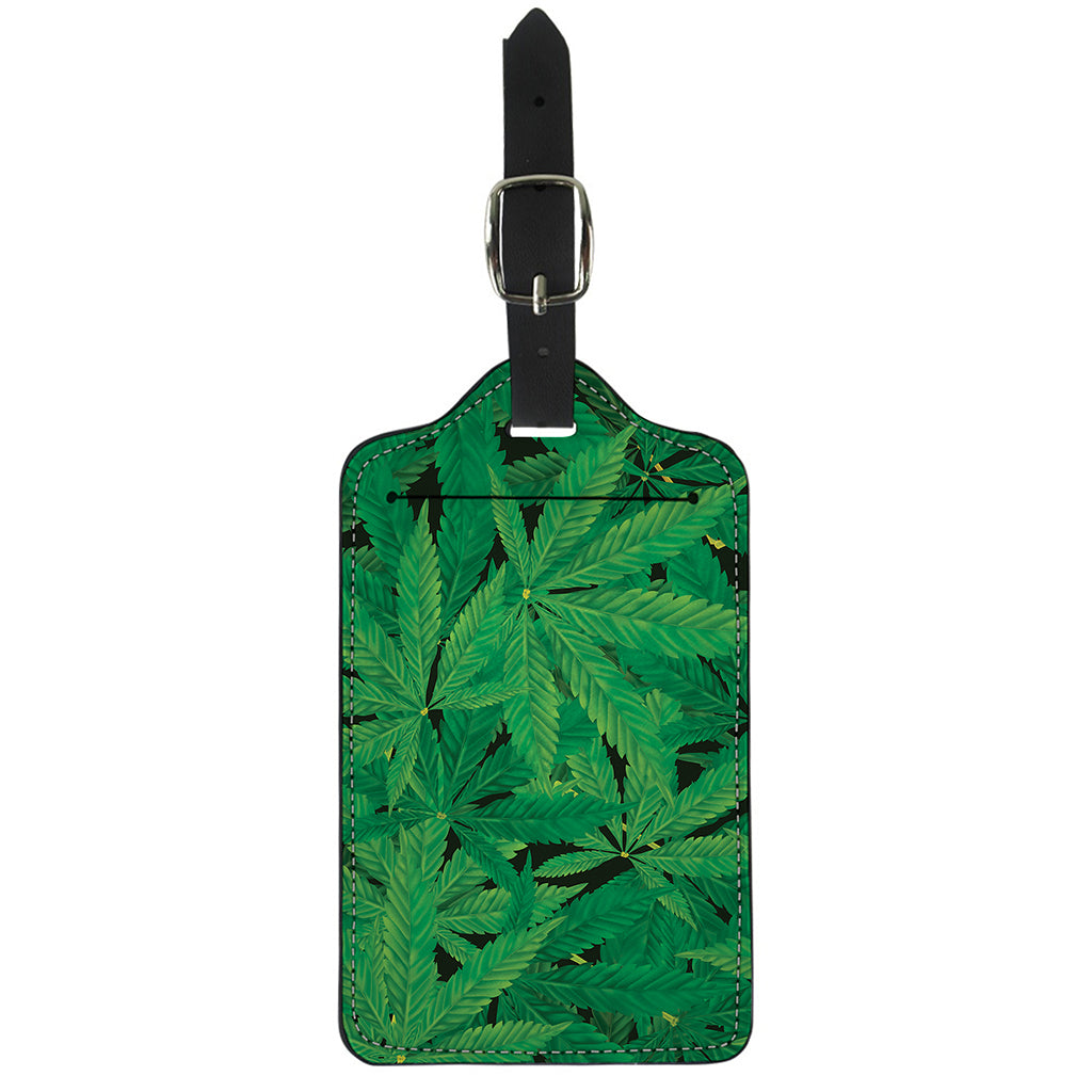 Green Marijuana Leaf Print Luggage Tag