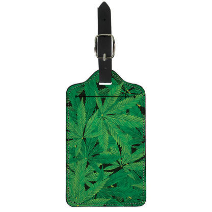 Green Marijuana Leaf Print Luggage Tag