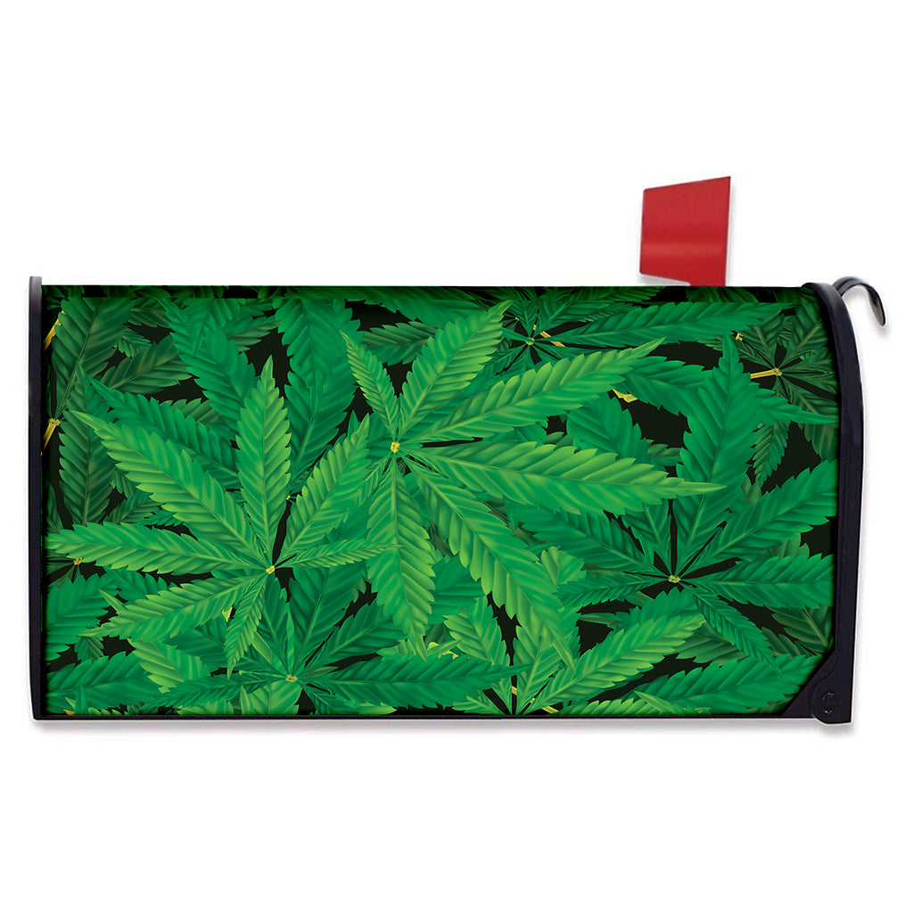 Green Marijuana Leaf Print Mailbox Cover