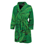 Green Marijuana Leaf Print Men's Bathrobe