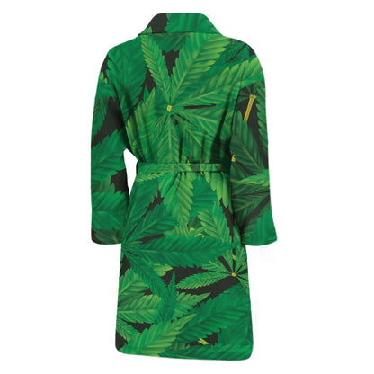Green Marijuana Leaf Print Men's Bathrobe