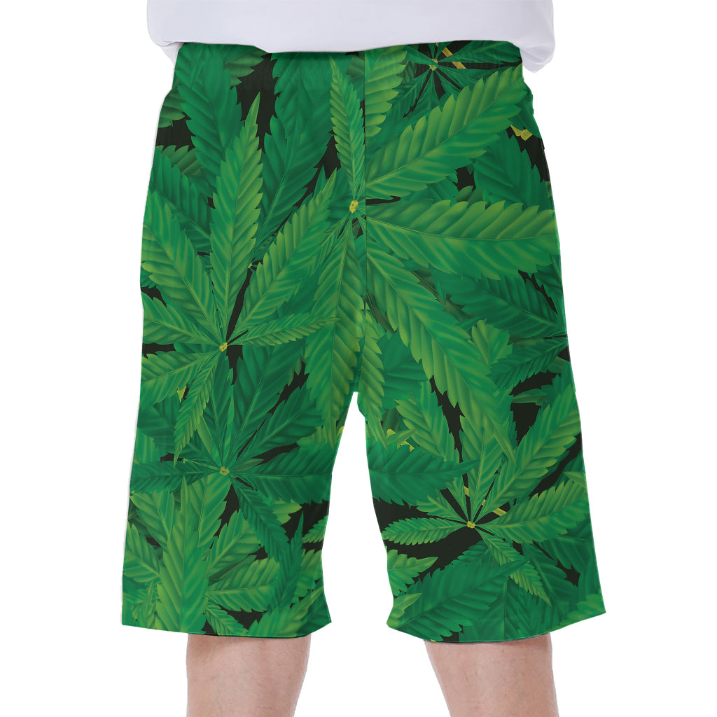 Green Marijuana Leaf Print Men's Beach Shorts