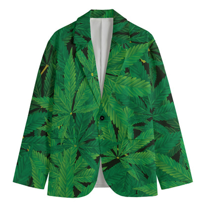 Green Marijuana Leaf Print Men's Blazer