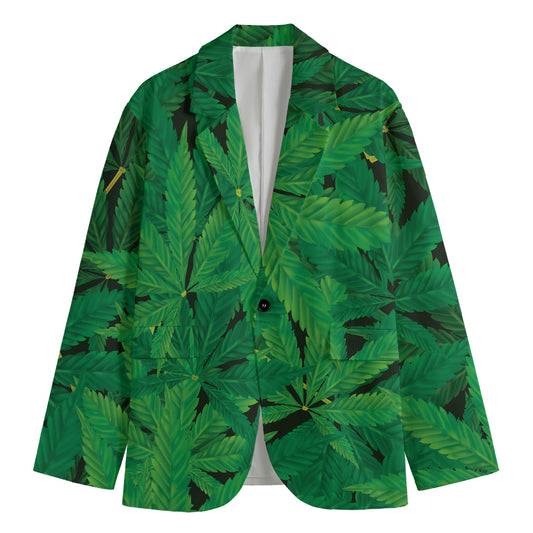 Green Marijuana Leaf Print Men's Blazer