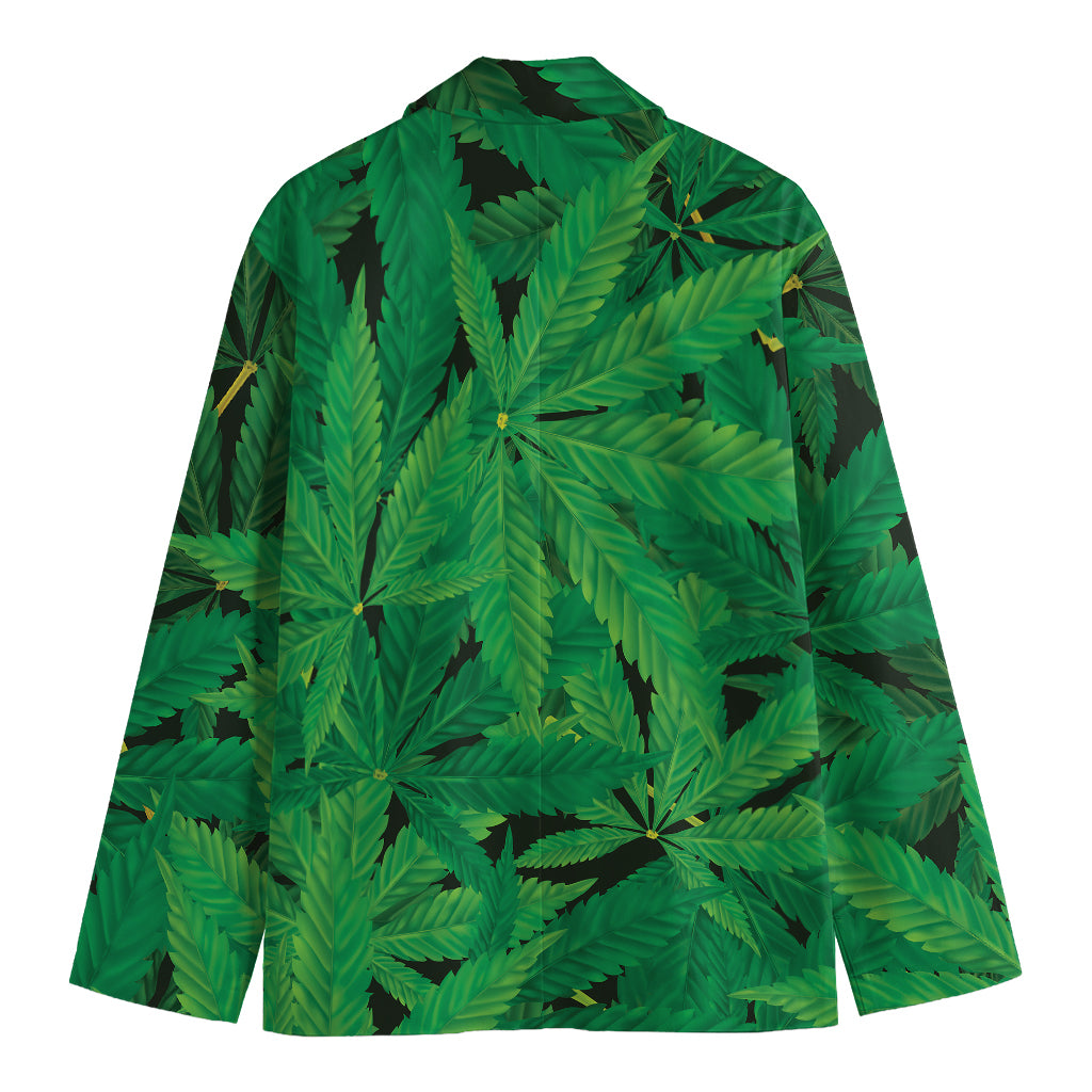 Green Marijuana Leaf Print Men's Blazer