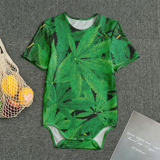 Green Marijuana Leaf Print Men's Bodysuit