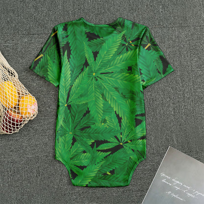 Green Marijuana Leaf Print Men's Bodysuit