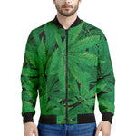 Green Marijuana Leaf Print Men's Bomber Jacket