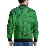 Green Marijuana Leaf Print Men's Bomber Jacket