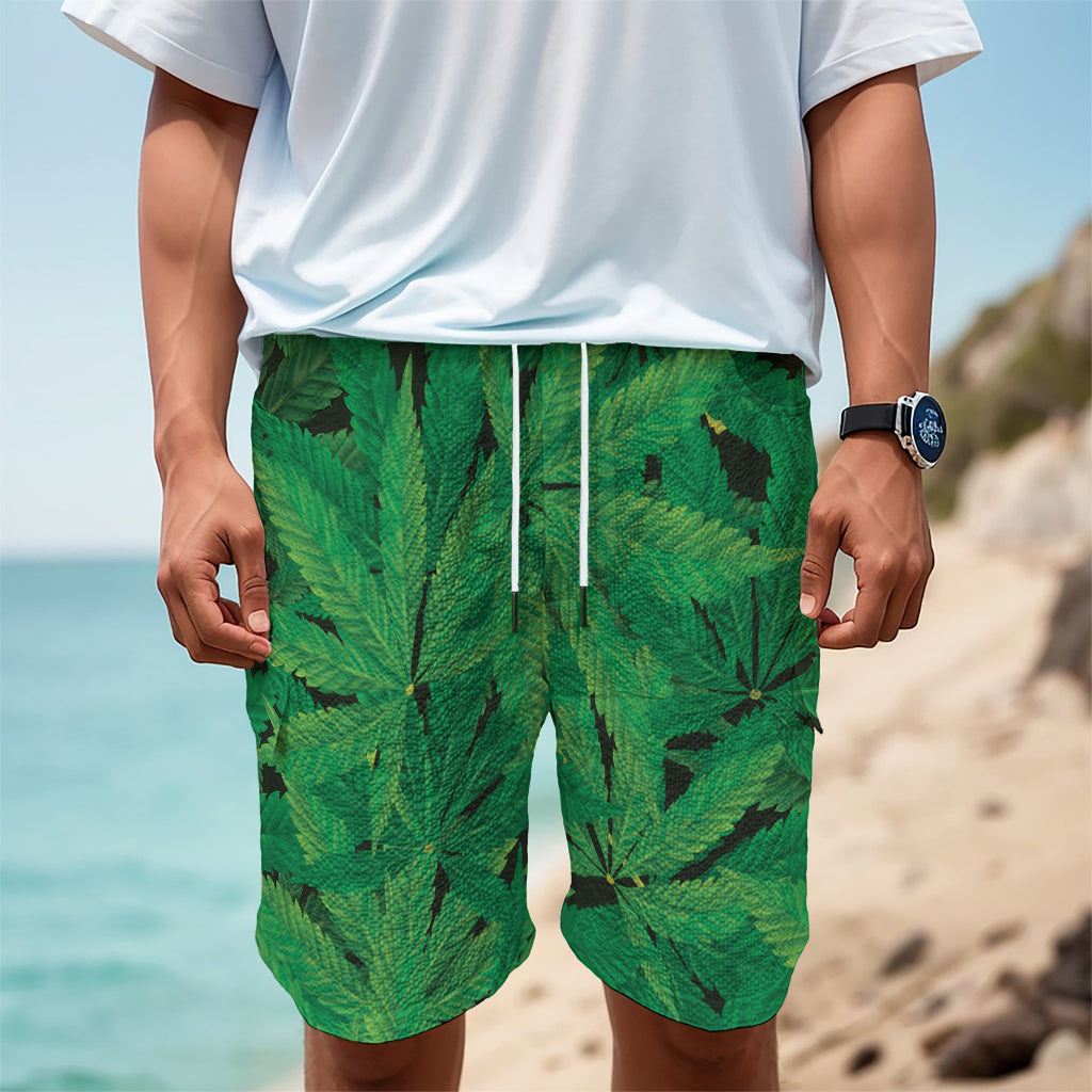 Green Marijuana Leaf Print Men's Cargo Shorts