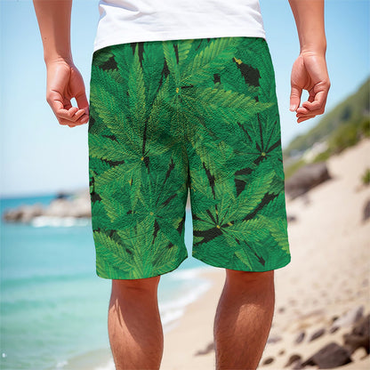 Green Marijuana Leaf Print Men's Cargo Shorts
