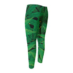 Green Marijuana Leaf Print Men's Compression Pants