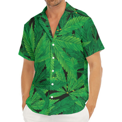 Green Marijuana Leaf Print Men's Deep V-Neck Shirt