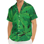 Green Marijuana Leaf Print Men's Deep V-Neck Shirt