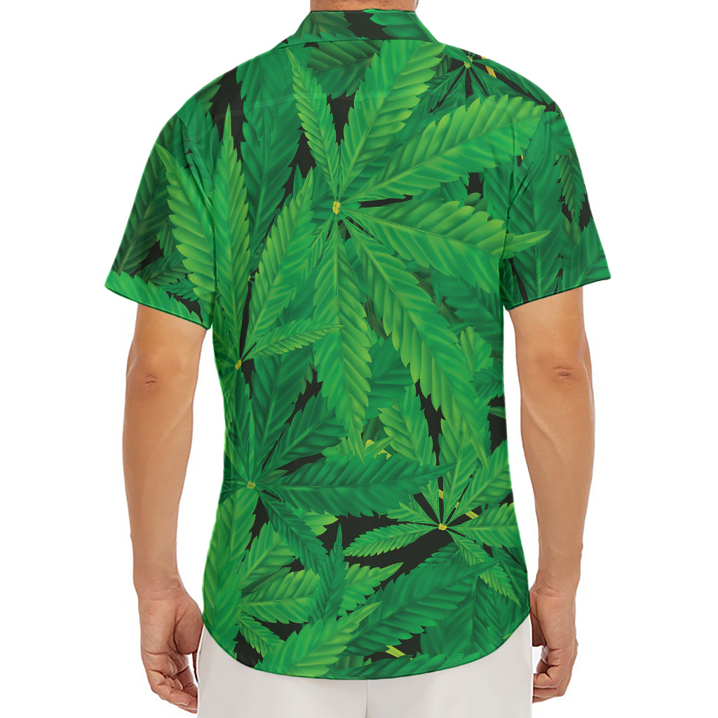 Green Marijuana Leaf Print Men's Deep V-Neck Shirt