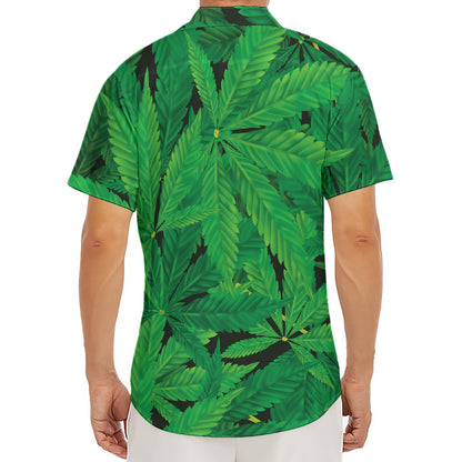 Green Marijuana Leaf Print Men's Deep V-Neck Shirt