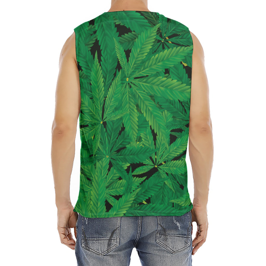 Green Marijuana Leaf Print Men's Fitness Tank Top