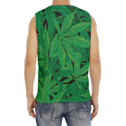Green Marijuana Leaf Print Men's Fitness Tank Top