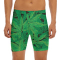 Green Marijuana Leaf Print Men's Long Boxer Briefs