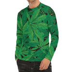 Green Marijuana Leaf Print Men's Long Sleeve Rash Guard