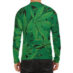 Green Marijuana Leaf Print Men's Long Sleeve Rash Guard