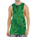 Green Marijuana Leaf Print Men's Muscle Tank Top