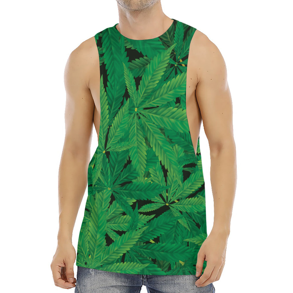 Green Marijuana Leaf Print Men's Muscle Tank Top