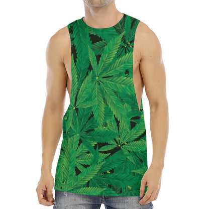 Green Marijuana Leaf Print Men's Muscle Tank Top